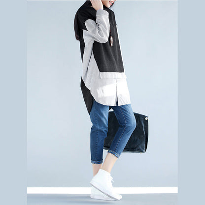 Beautiful black cotton blouses for women Vintage Outfits spring Dresses false two pieces shirts