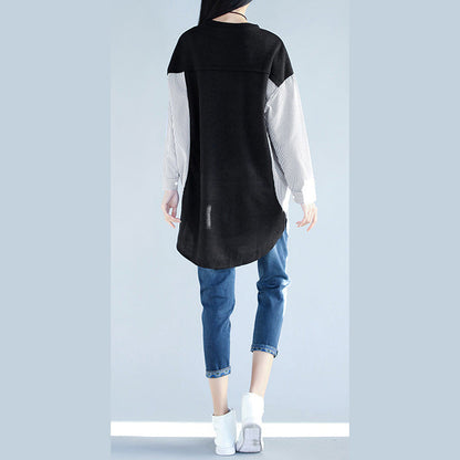 Beautiful black cotton blouses for women Vintage Outfits spring Dresses false two pieces shirts