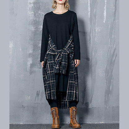 Beautiful black cotton outfit Plus Size Fabrics patchwork Kaftan spring Dress