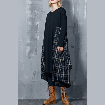 Beautiful black cotton outfit Plus Size Fabrics patchwork Kaftan spring Dress