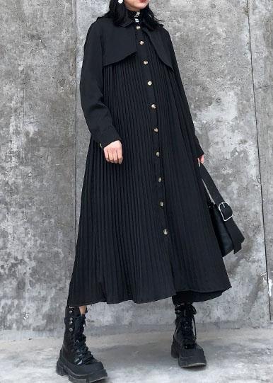 Beautiful black cotton quilting clothes lapel Cinched Maxi Dresses - SooLinen