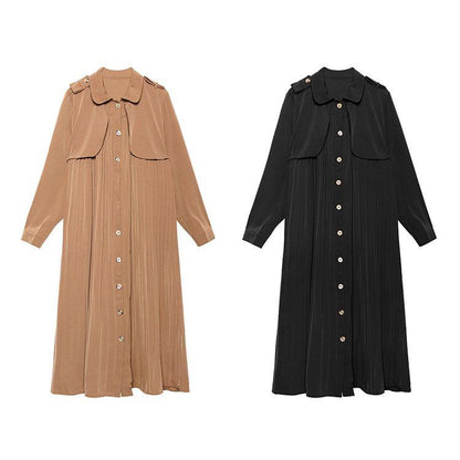 Beautiful black cotton quilting clothes lapel Cinched Maxi Dresses - SooLinen