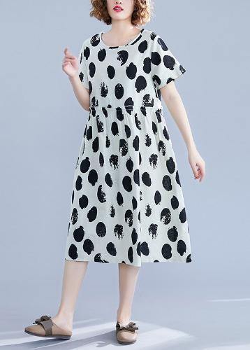 Beautiful black dotted Cotton tunic pattern o neck short sleeve shift Dresses - SooLinen