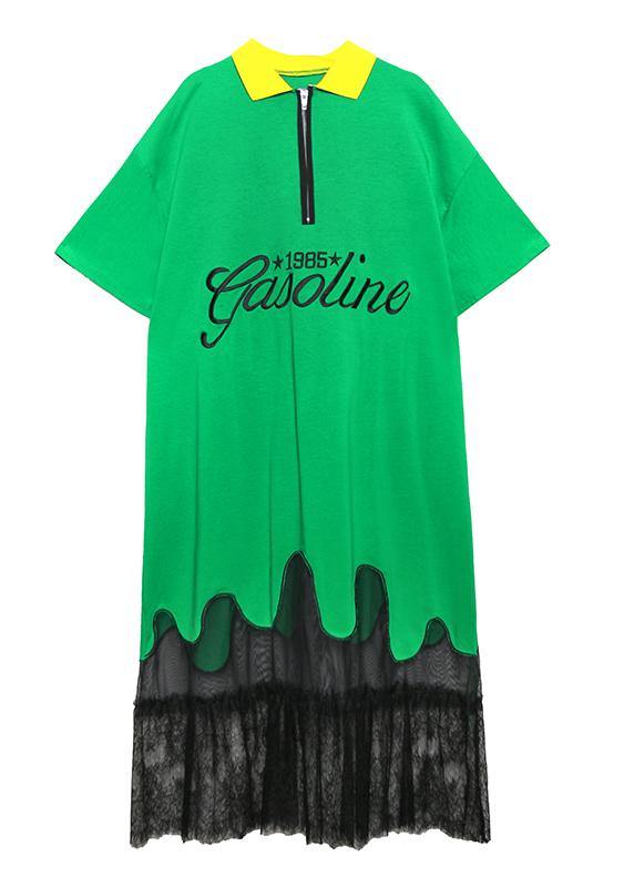 Beautiful black embroidery cotton clothes lapel patchwork tulle Traveling Dresses - SooLinen