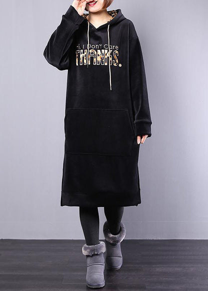 Beautiful cotton Wardrobes Pakistani Hoodie Drawstring Letter Fleece Loose Midi Dress