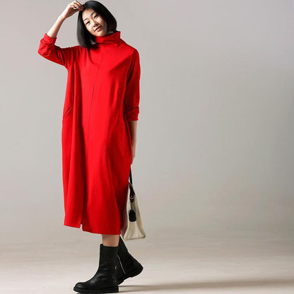 Beautiful cotton dress 2025 high neck Inspiration red long Dress front open
