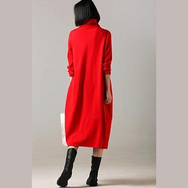 Beautiful cotton dress 2025 high neck Inspiration red long Dress front open