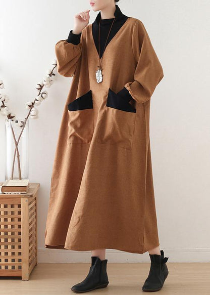 Beautiful gray cotton quilting clothes high neck patchwork Dresses fall Dresses - SooLinen