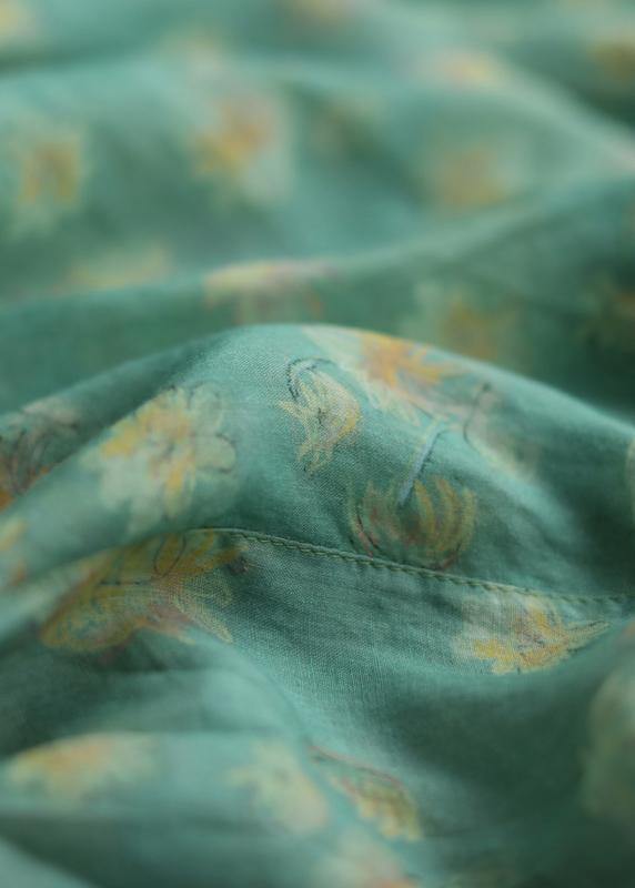 Beautiful green print linen clothes o neck loose summer Dresses - SooLinen