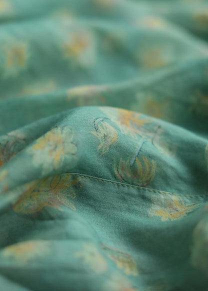 Beautiful green print linen clothes o neck loose summer Dresses - SooLinen