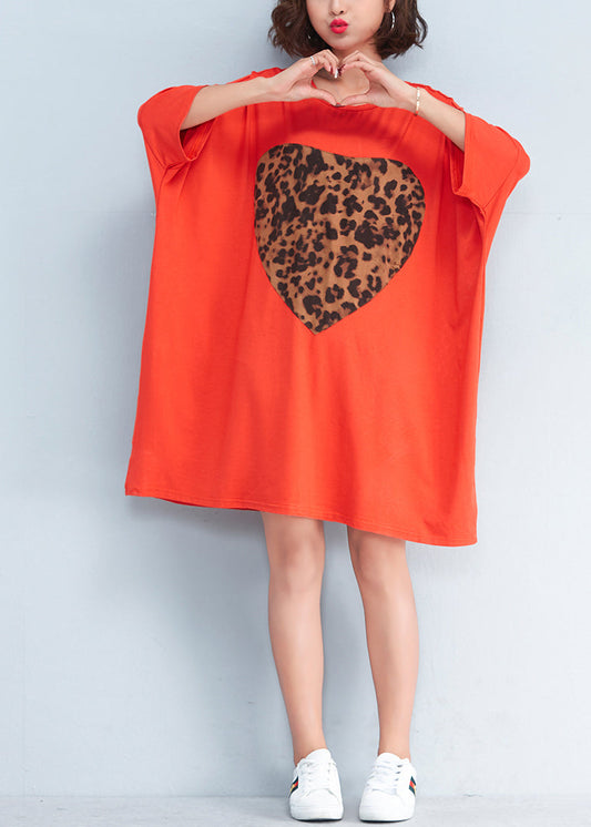 Beautiful o neck baggy Cotton clothes Women Fashion pattern orange Plus Size Dresses Summer