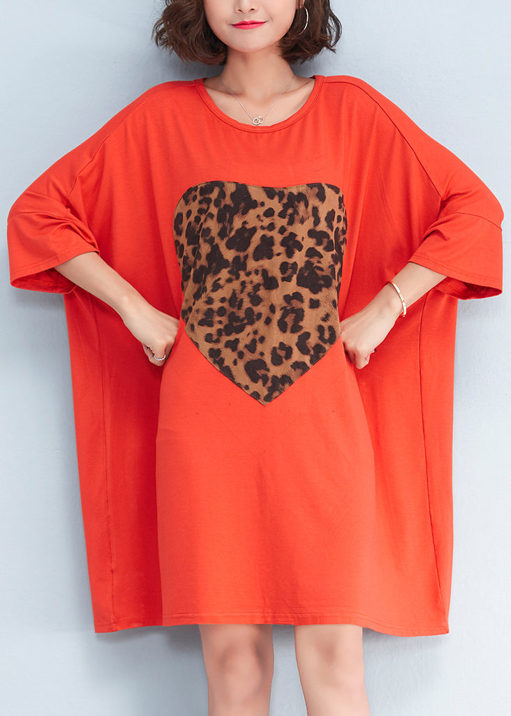 Beautiful o neck baggy Cotton clothes Women Fashion pattern orange Plus Size Dresses Summer