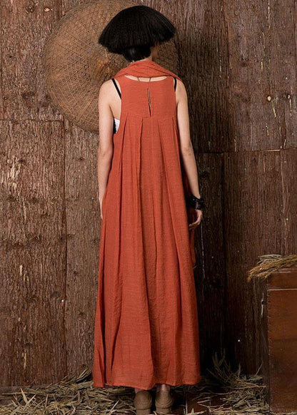 Beautiful sleeveless linen clothes For Women Outfits orange Dress summer - SooLinen