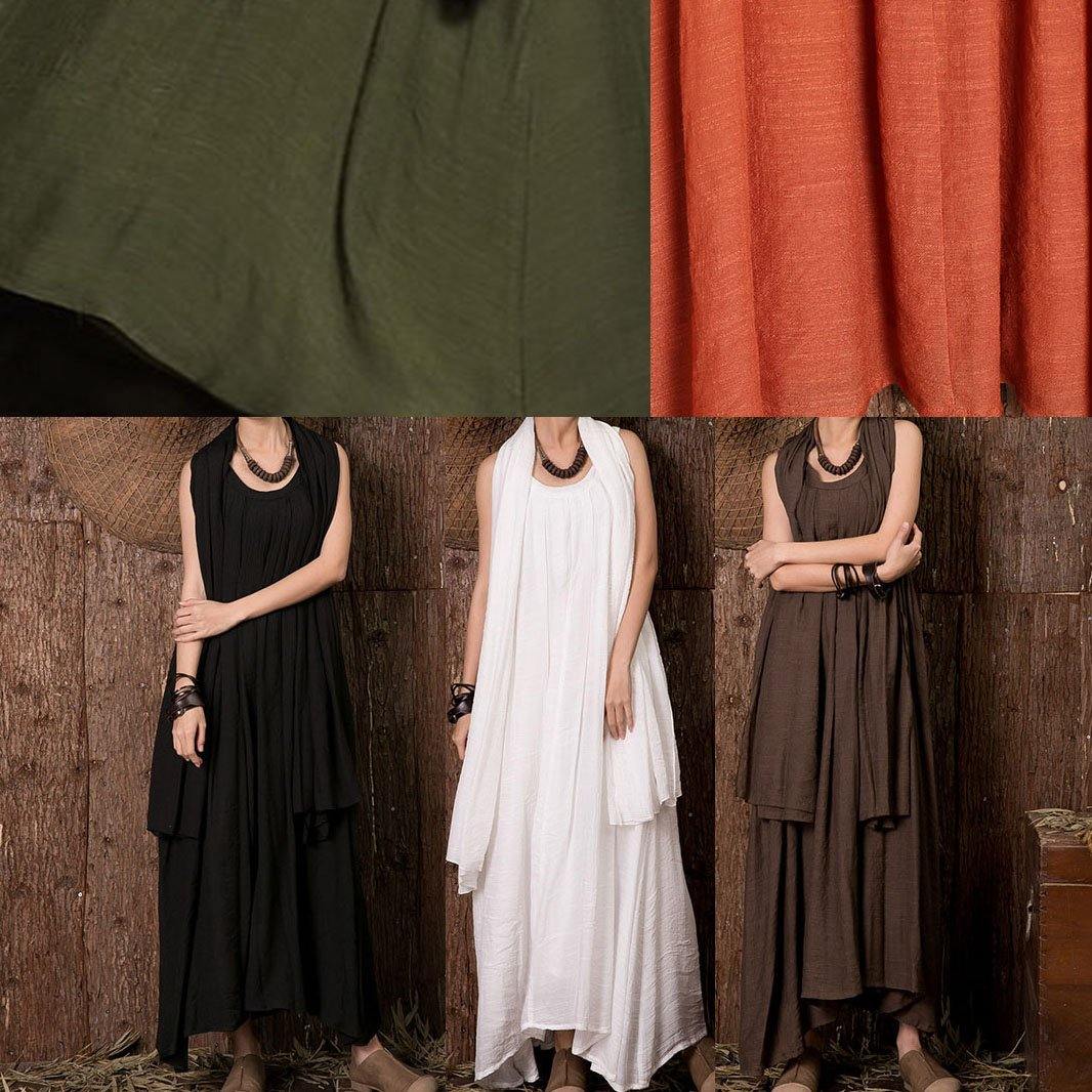 Beautiful sleeveless linen clothes For Women Outfits orange Dress summer - SooLinen