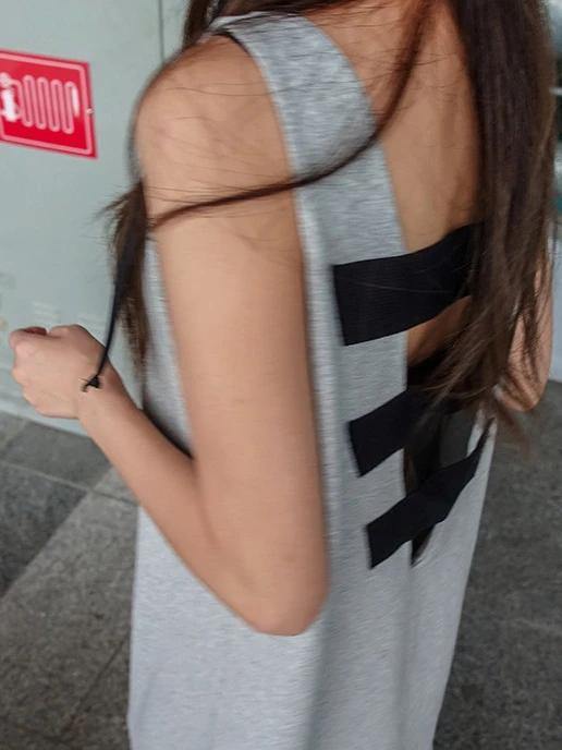 Beautiful sleeveless side open cotton summer Tunics gray Maxi Dress - SooLinen