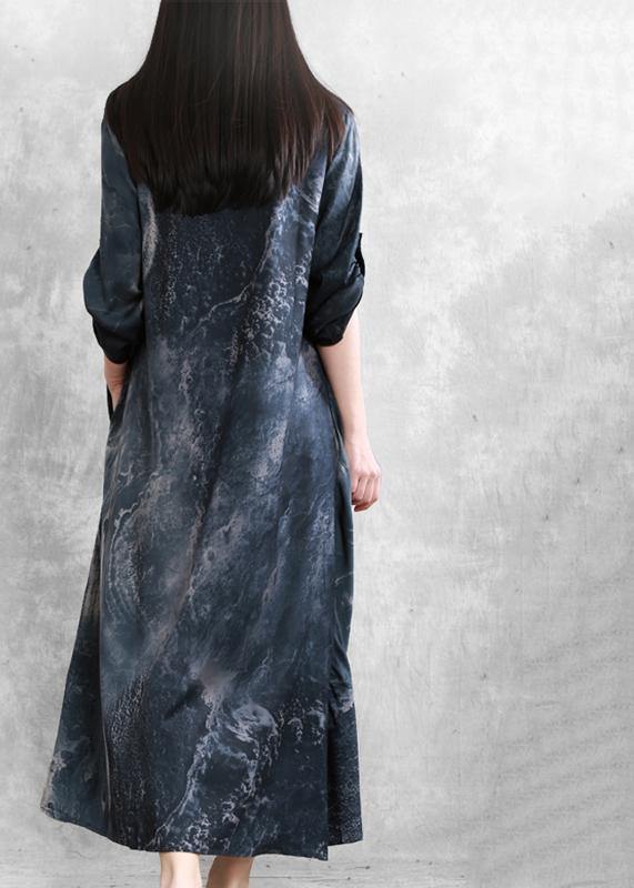 Beautiful v neck asymmetric clothes dark gray print Dresses - SooLinen