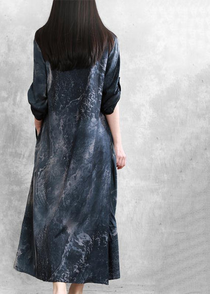 Beautiful v neck asymmetric clothes dark gray print Dresses - SooLinen