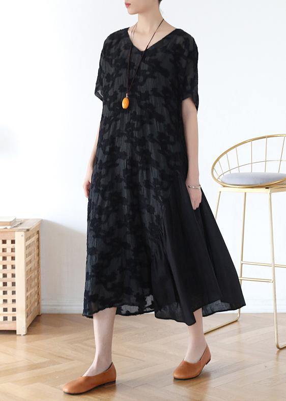 Beautiful v neck pockets tunic top design green print A Line Dresses - SooLinen