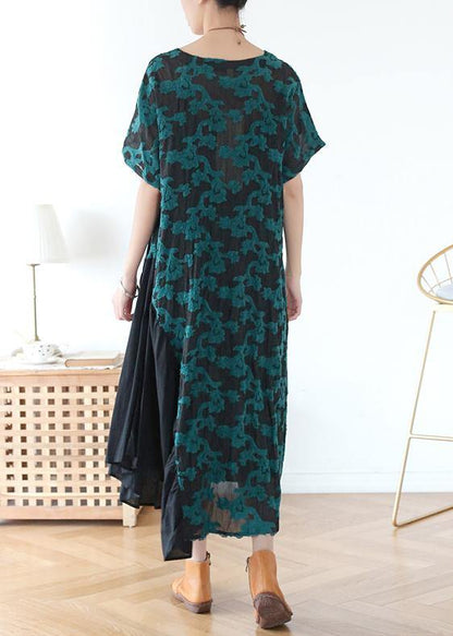 Beautiful v neck pockets tunic top design green print A Line Dresses - SooLinen