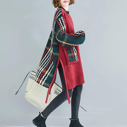 Beautiful Black Cotton Clothes Women Patchwork  Oversized Side Open Dress - SooLinen