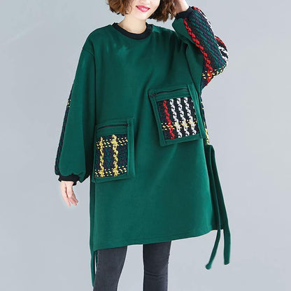 Beautiful Black Cotton Clothes Women Patchwork  Oversized Side Open Dress - SooLinen