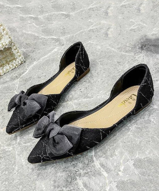 Beige Bow Women Splicing Flat Feet Shoes Pointed Toe