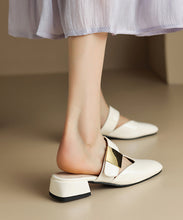 Load image into Gallery viewer, Beige Chunky Faux Leather Fitted Splicing Slide Sandals