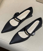 Beige Chunky Faux Leather French Pointed Toe Buckle Strap