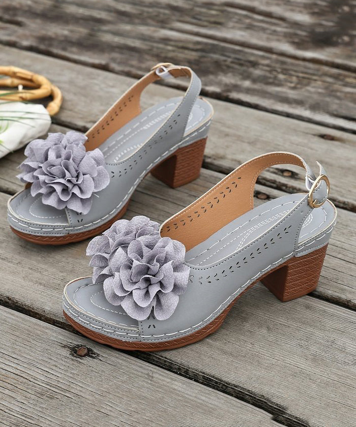 Beige Chunky Sandals Faux Leather Fashion Splicing Floral