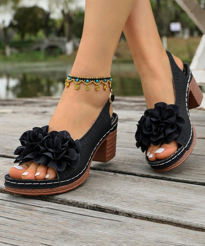 Beige Chunky Sandals Faux Leather Fashion Splicing Floral