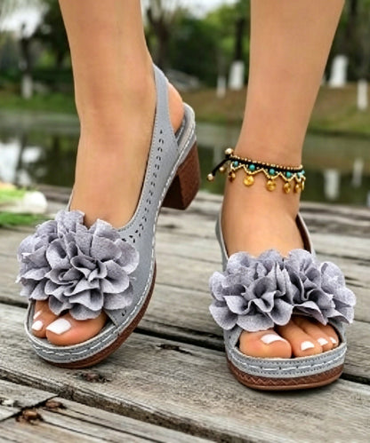 Beige Chunky Sandals Faux Leather Fashion Splicing Floral