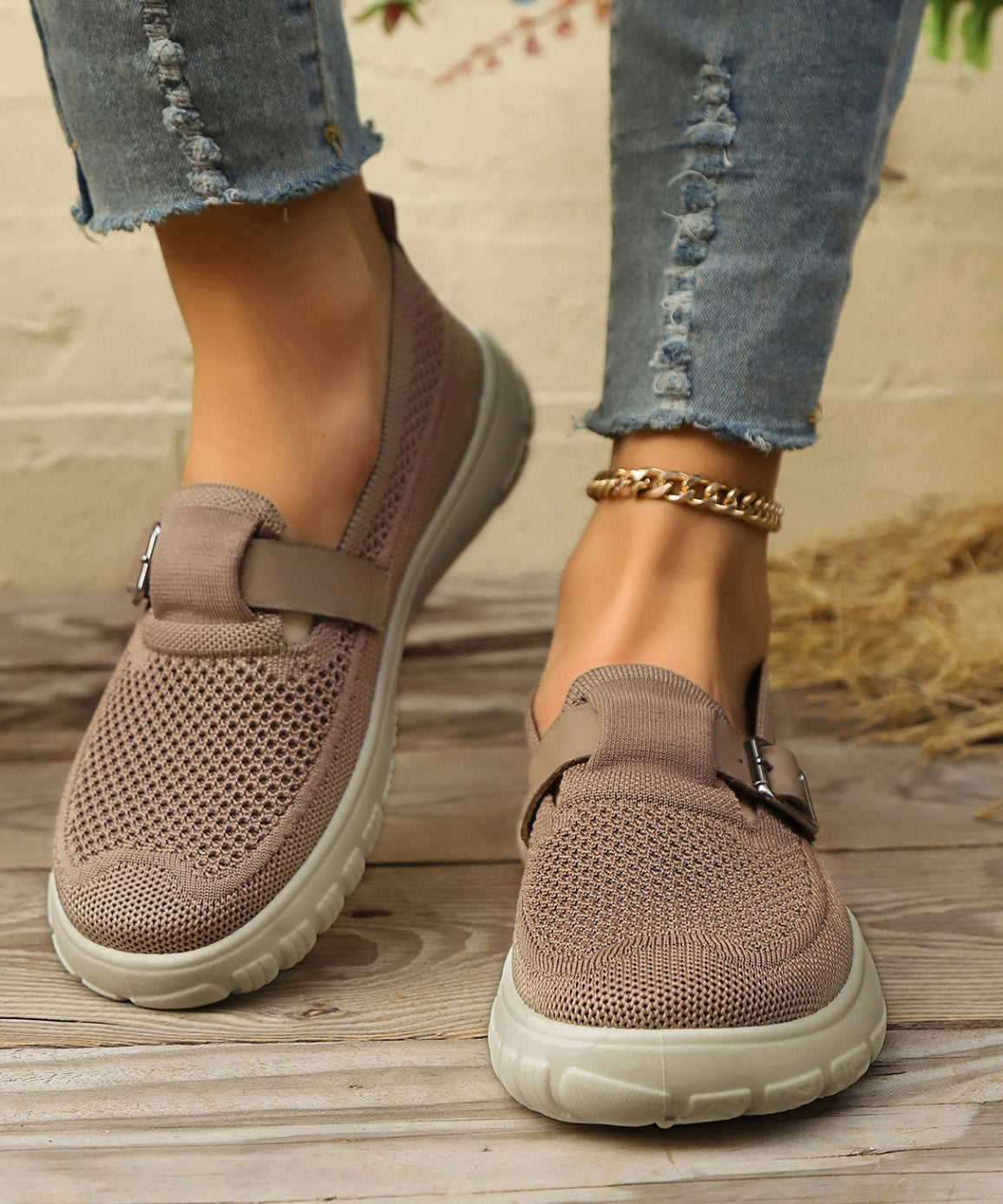 Beige Comfy Breathable Mesh Loafers Casual Splicing