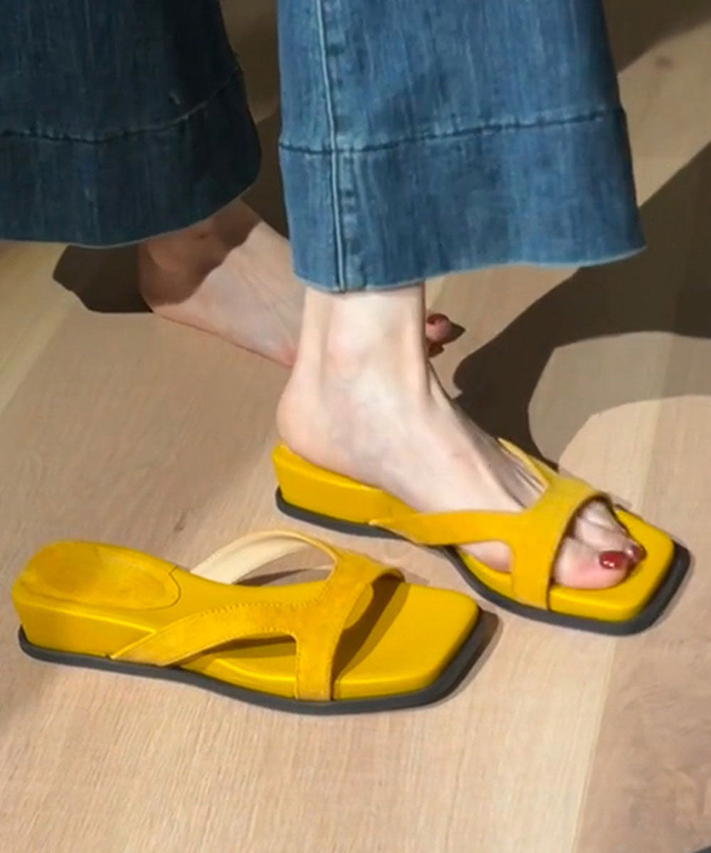 Beige Faux Leather Splicing Platform Slide Sandals Peep Toe