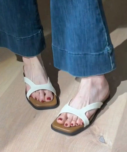 Beige Faux Leather Splicing Platform Slide Sandals Peep Toe