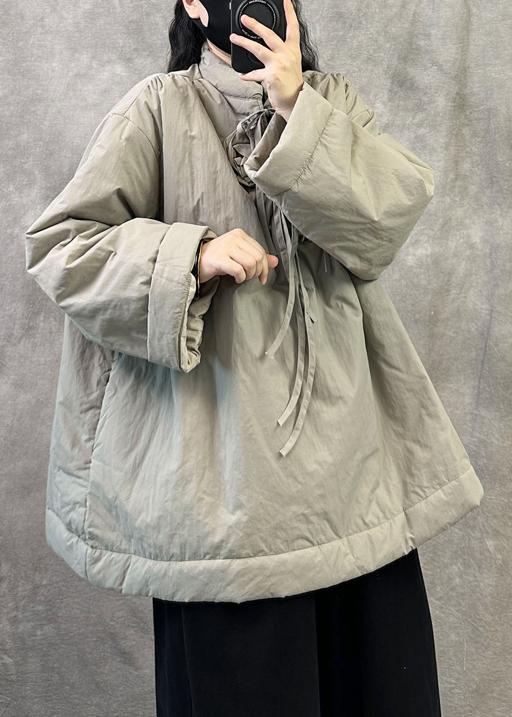 Beige Fine Cotton Filled Pullover Puffer Jacket Stand Collar Winter