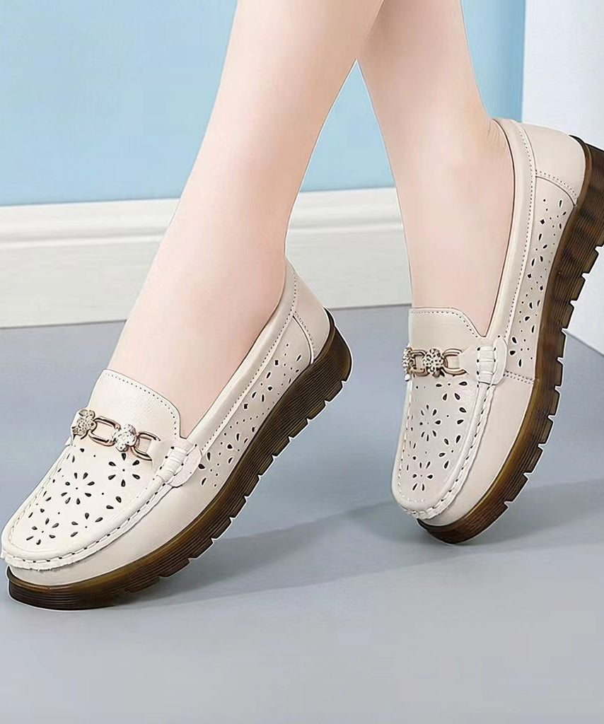 Beige Flat Shoes Hollow Out Flat Shoes For Women