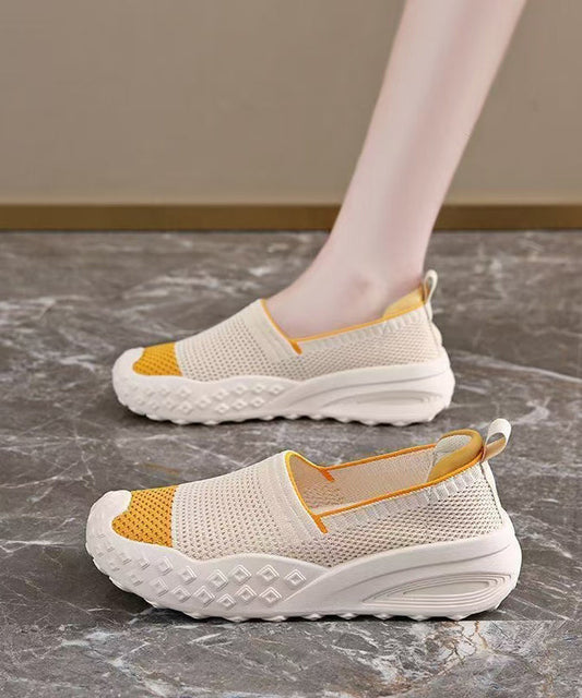 Beige Flat Shoes Knit Fabric Classy Flats
