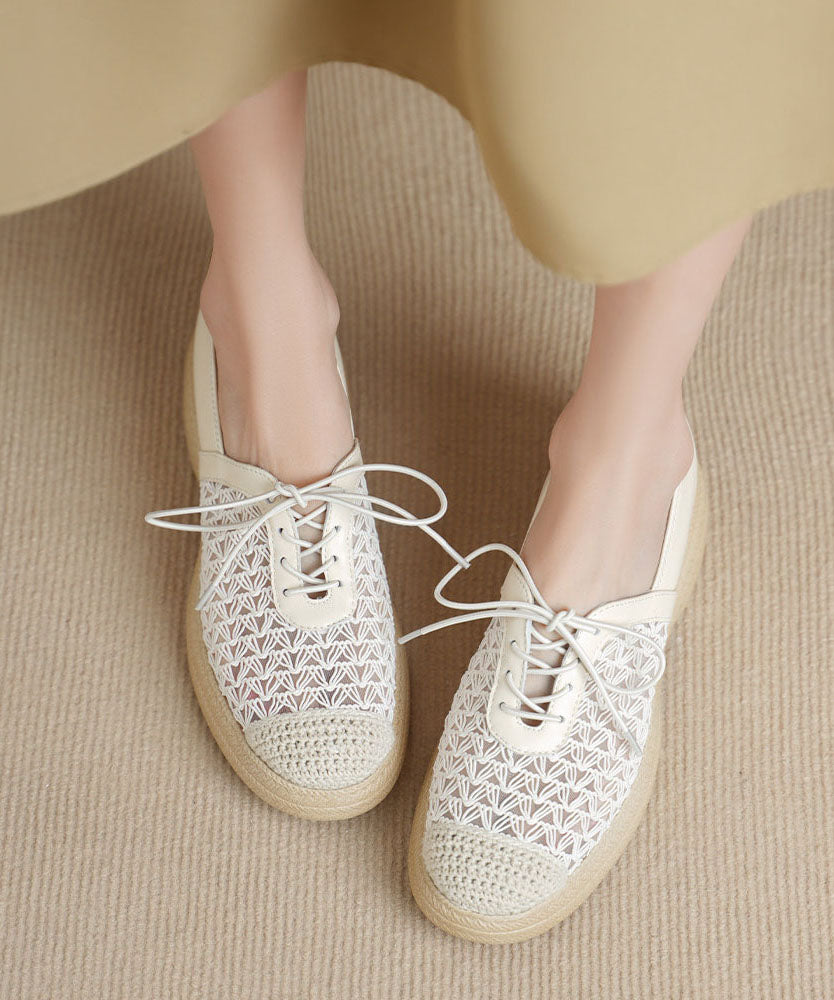 Beige Flat Shoes Sheepskin Boutique Splicing Flat Shoes For Women