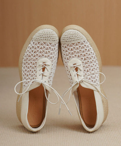 Beige Flat Shoes Sheepskin Boutique Splicing Flat Shoes For Women