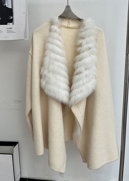 Beige Fox Collar Patchwork Woolen Cardigans Peter Pan Collar
