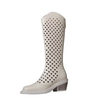 Load image into Gallery viewer, Beige Hollow Out Chunky Cowhide Leather Fashion Boots