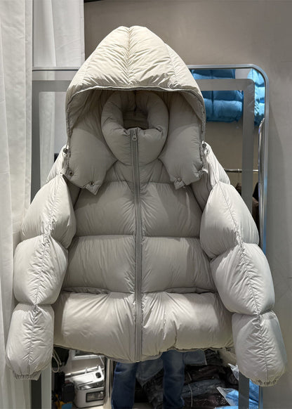 Beige Loose Warm Duck Down Winter Coats Hooded Winter