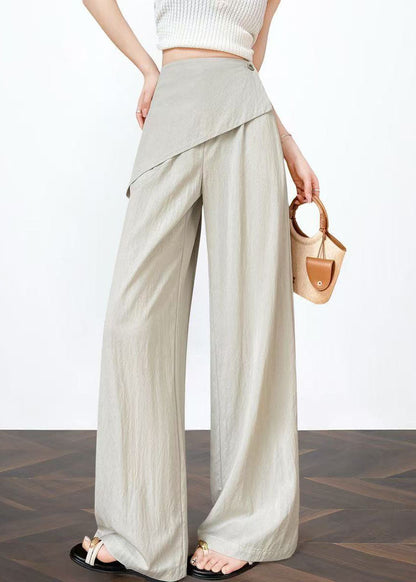 Beige Patchwork Cotton Fake Two Piece Pants Asymmetrical Fall