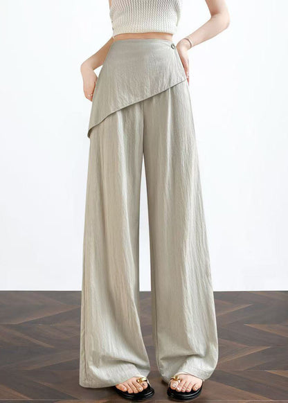 Beige Patchwork Cotton Fake Two Piece Pants Asymmetrical Fall