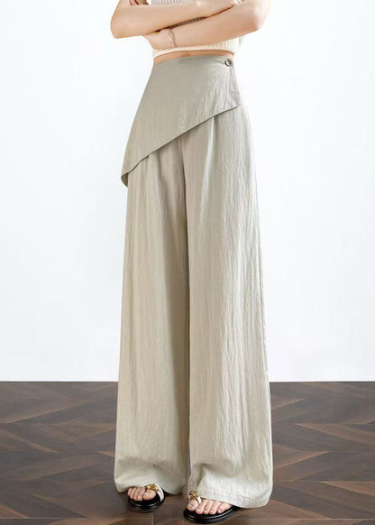 Beige Patchwork Cotton Fake Two Piece Pants Asymmetrical Fall