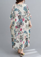 Load image into Gallery viewer, Beige Print Pockets Cotton Dresses O Neck Batwing Sleeve
