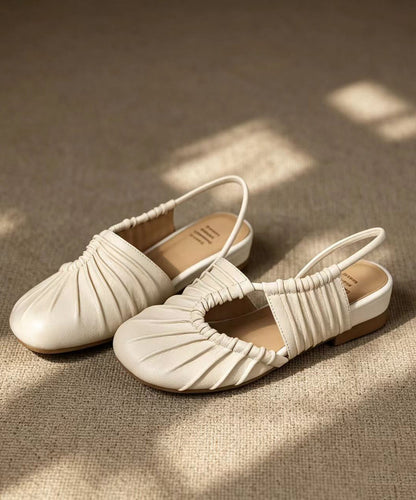 Beige Ruched Low Heel Faux Leather Closed Toe Sandals