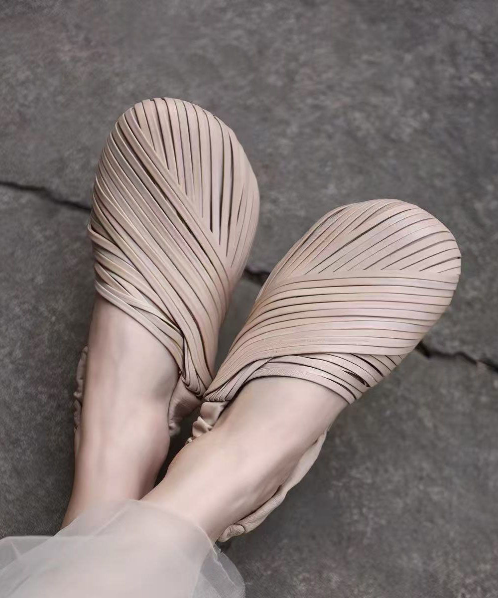 Beige Sandals Cowhide Leather Soft Sandals