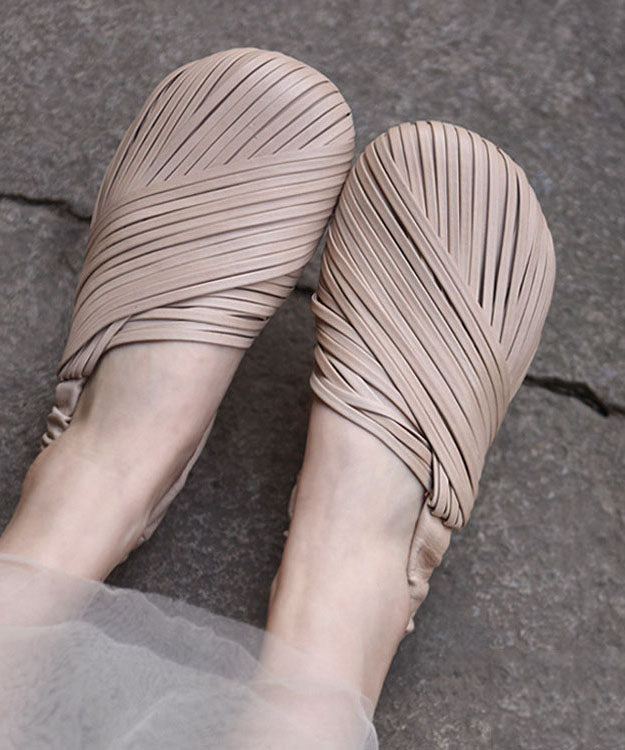 Beige Sandals Cowhide Leather Soft Sandals