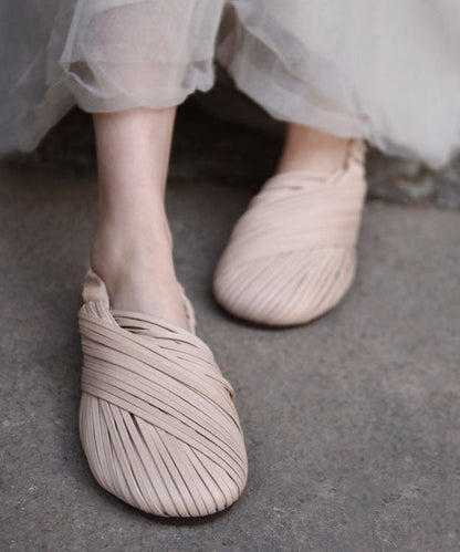 Beige Sandals Cowhide Leather Soft Sandals